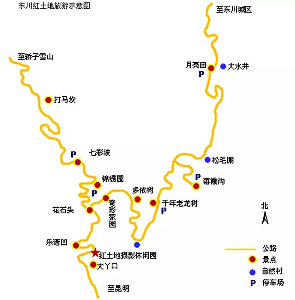 东川红土地旅游示意图