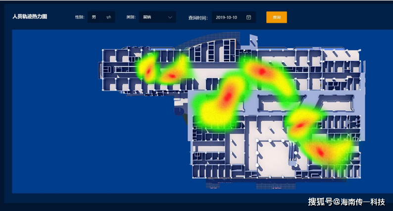 (2)后台实时精准人流图 实时热力图:后台显示实时热力图,人流量具体化