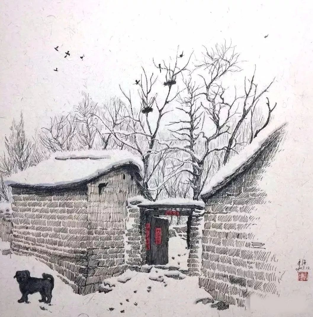 钢笔竟然画出这么美的雪景