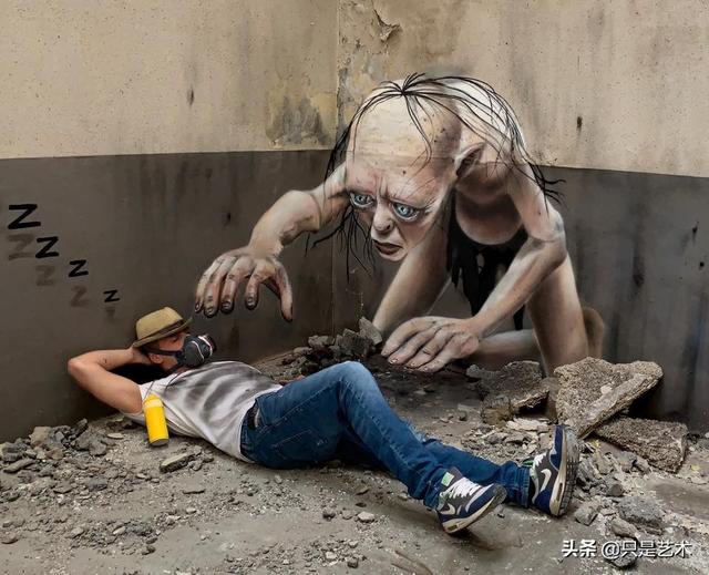 街头艺术家的恐怖3d涂鸦画
