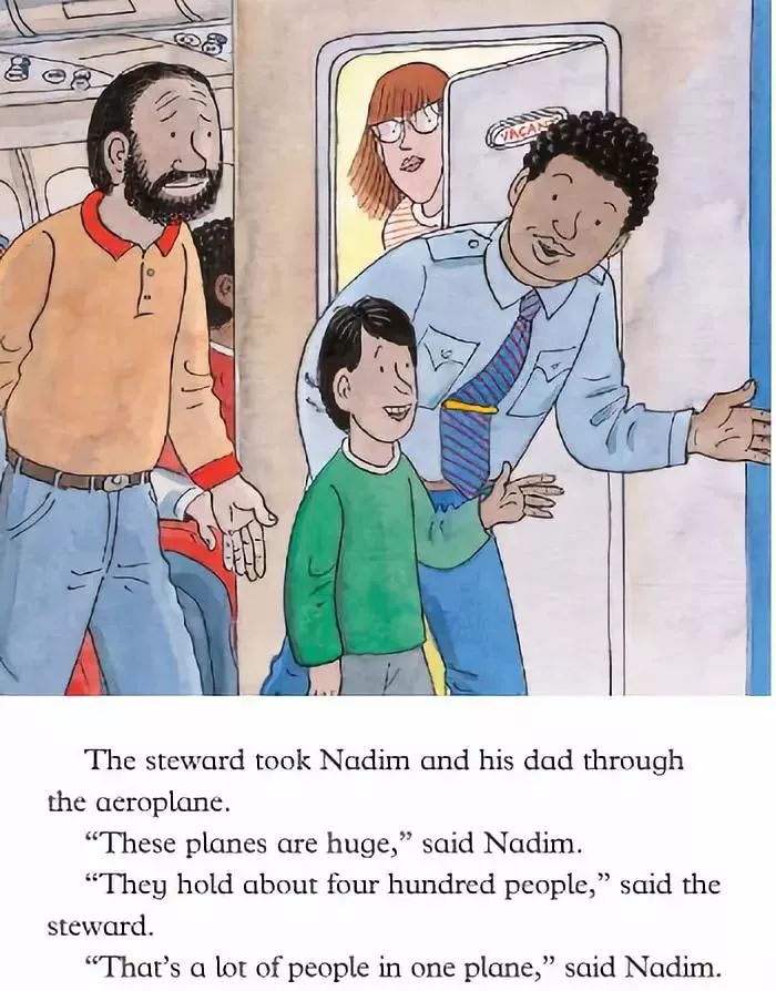 the steward took nadim and his dad through the aeroplane.