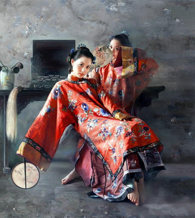 王明月古装油画作品_中国