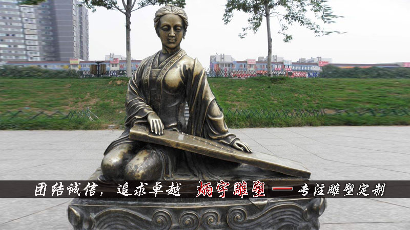 弹古筝人物雕塑,民俗雕塑,古代女子雕塑,古镇古街雕塑