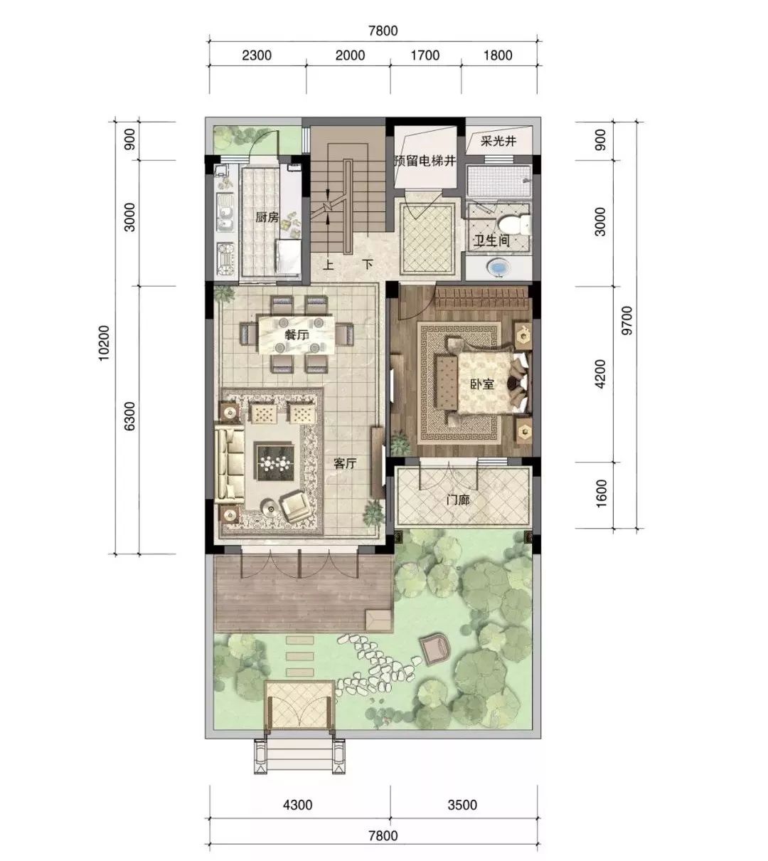 (工联·望园建筑面积约219㎡d1户型,五室两厅四卫,此图为一层家配图)