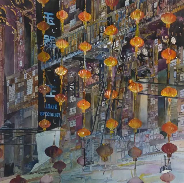 画家johnsalminen笔下的唐人街