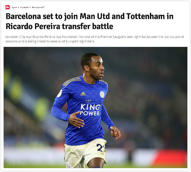 星报:巴萨和热刺曼联竞争莱斯特城右后卫 里卡