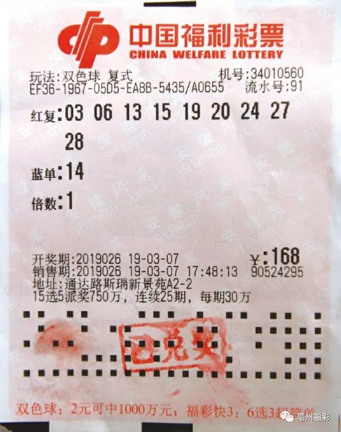 安徽福彩2019年双色球一等奖大奖票展示