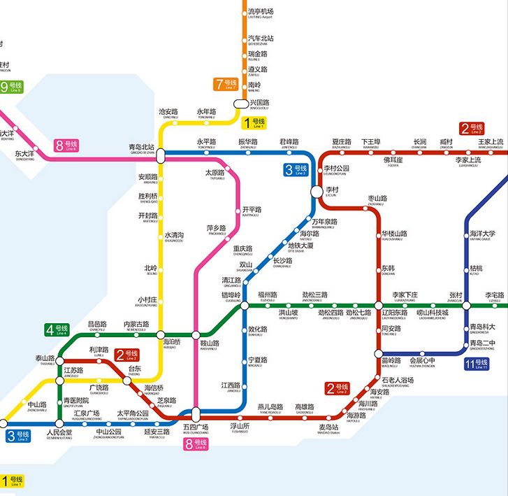城市相比,青岛地铁的开通时间较晚,数量也较少,目前仅有4条在营线路