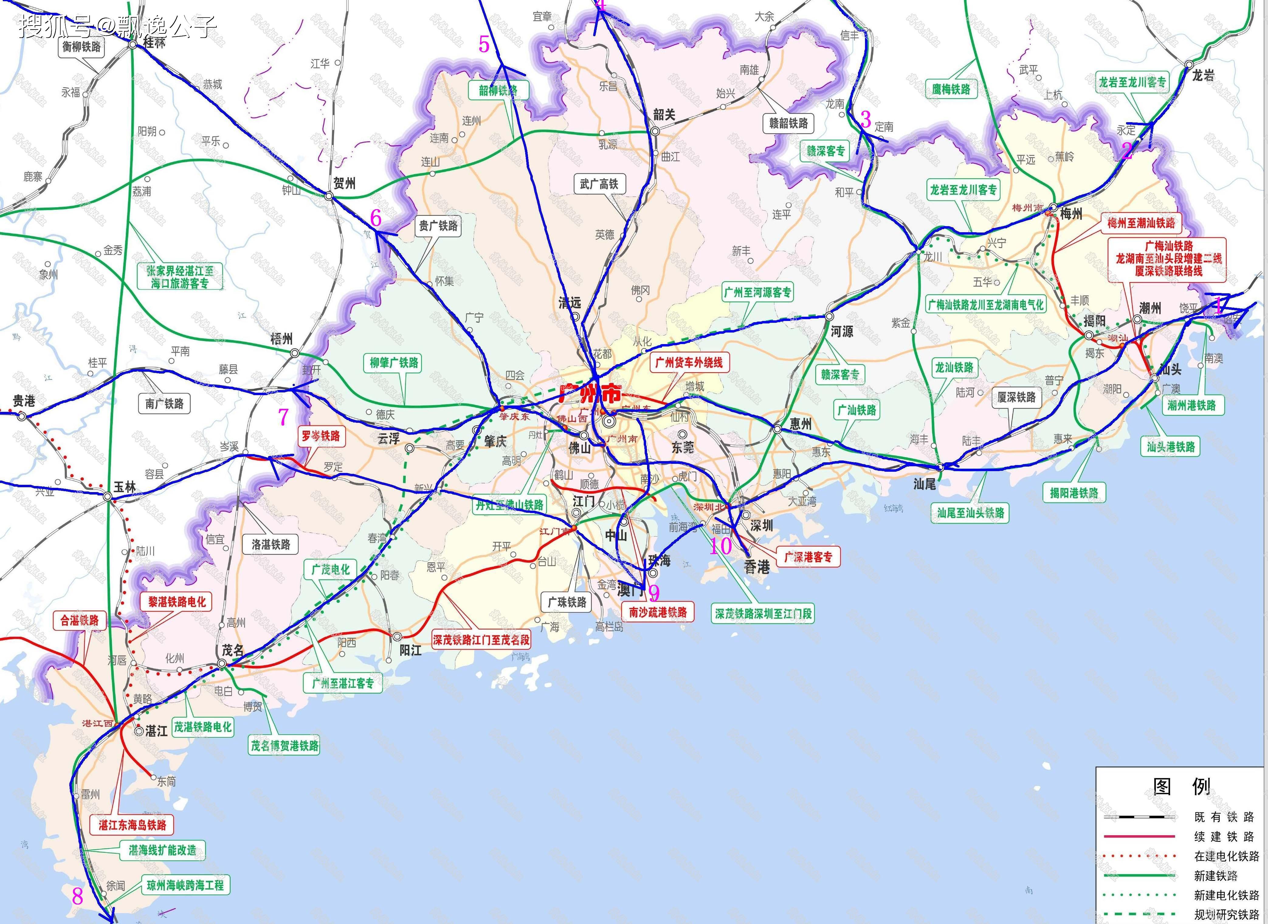 广州铁路枢纽规划14个高铁站10条出省高铁通道包括五主三辅8个主要