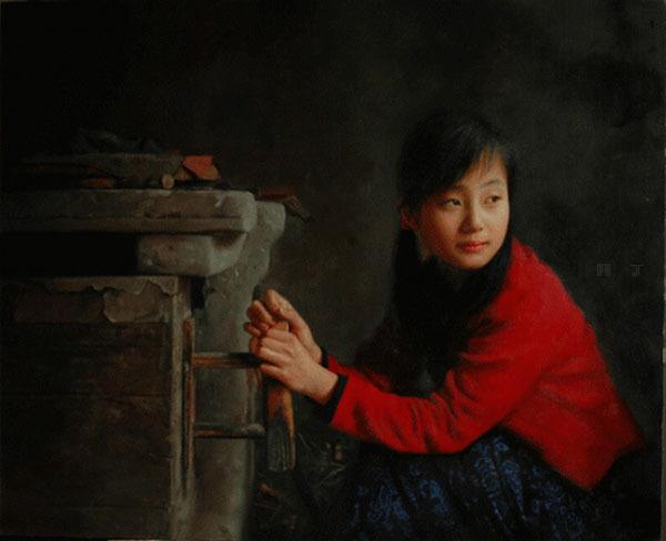 艺术家油画中的乡村少女,美极了