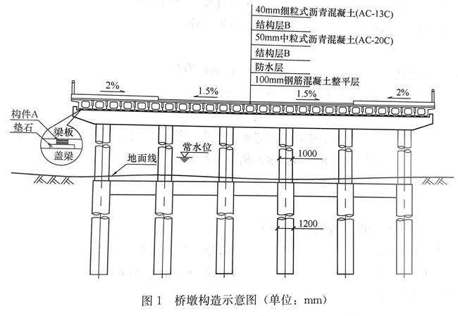 中梁24片;下部结构为盖梁及Φ1000mm圆柱式墩,重力式u型桥台,基础均