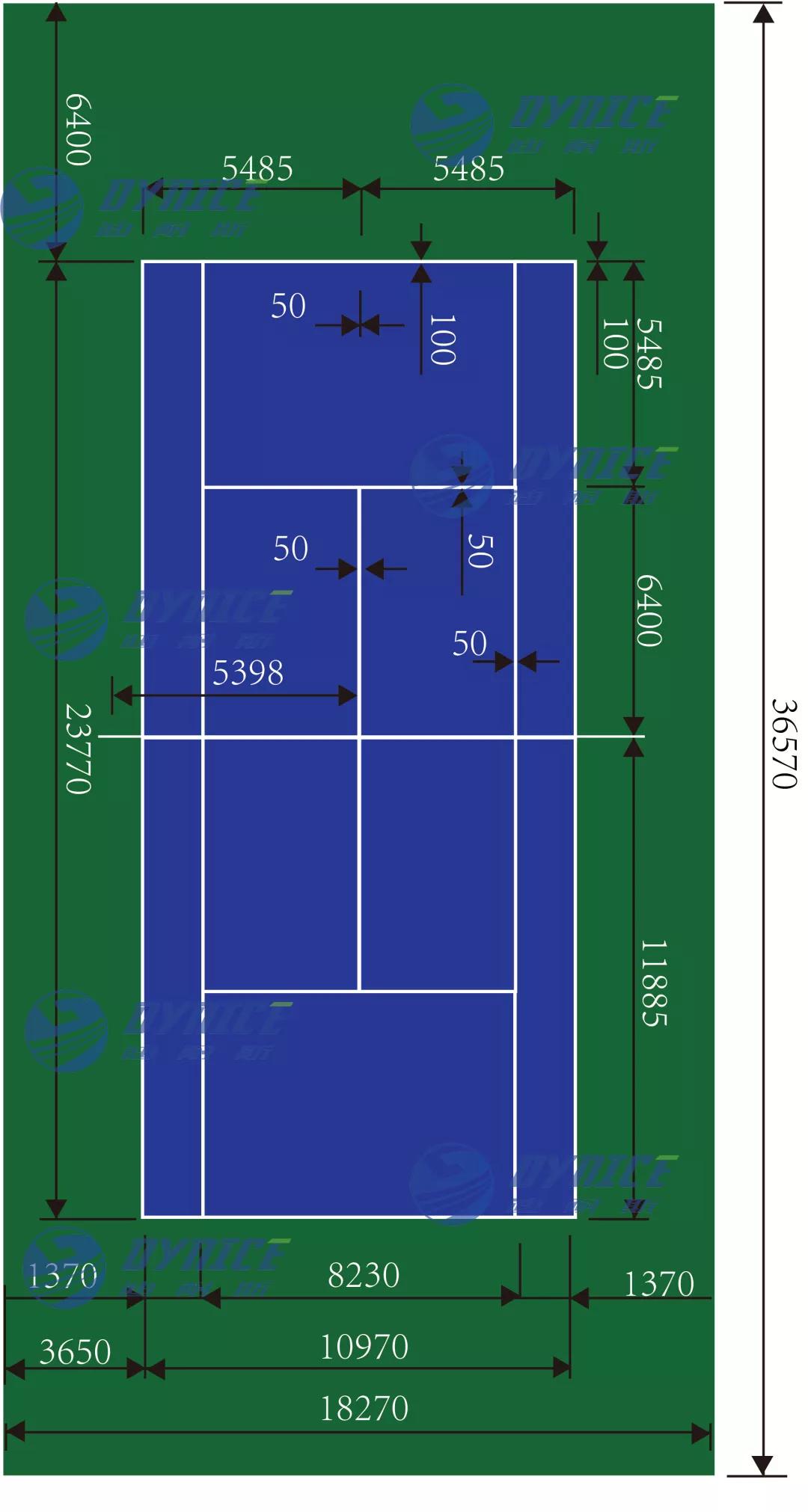 标准网球场尺寸图室内要求高度不低于11.5米.