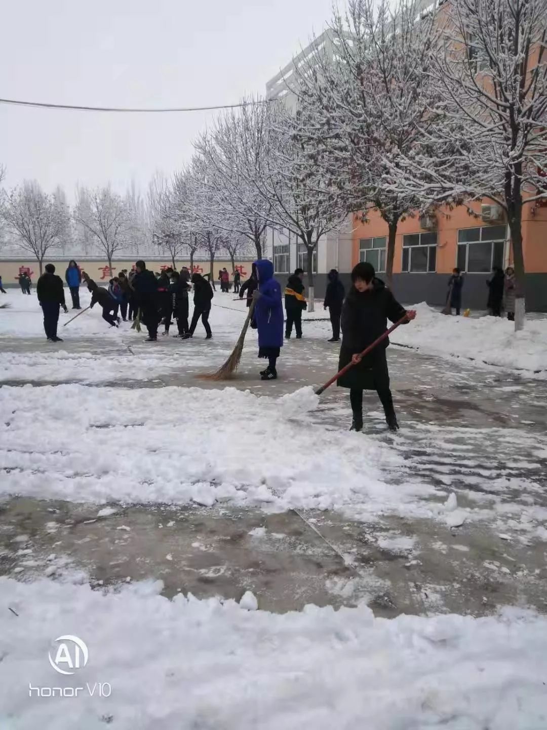 涿州市豆庄学校扫雪除冰情暖寒冬