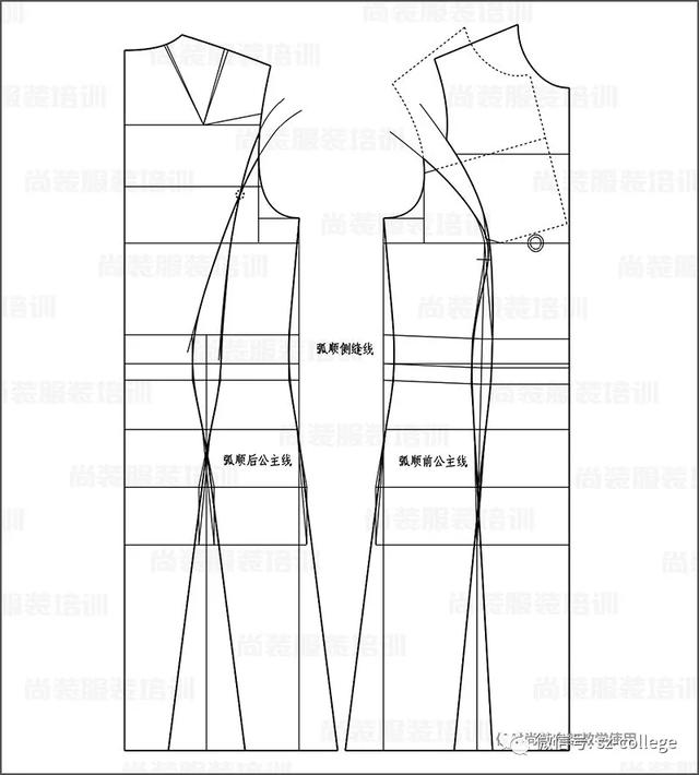 服装平面制版坦领泡泡袖公主线连衣裙制版