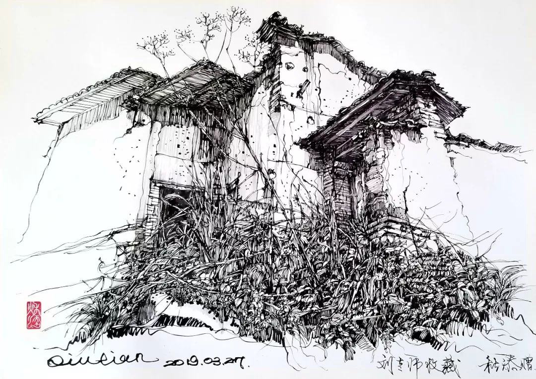 手绘分享画家秋添的精细钢笔画作品
