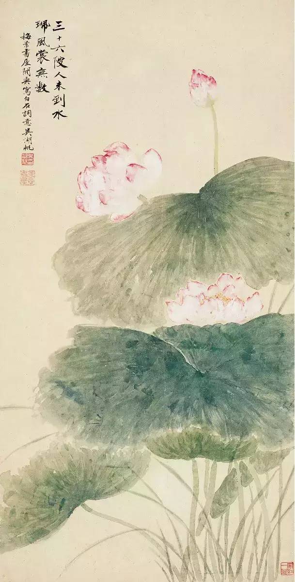吴湖帆没骨荷花,松竹极品欣赏