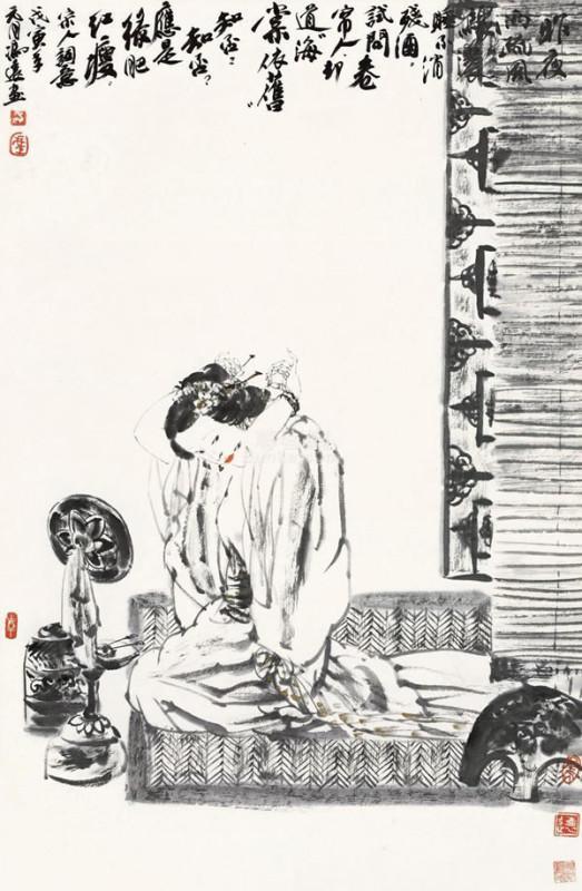 「懒起画蛾眉,弄妆梳洗迟」精选国画女子梳妆图