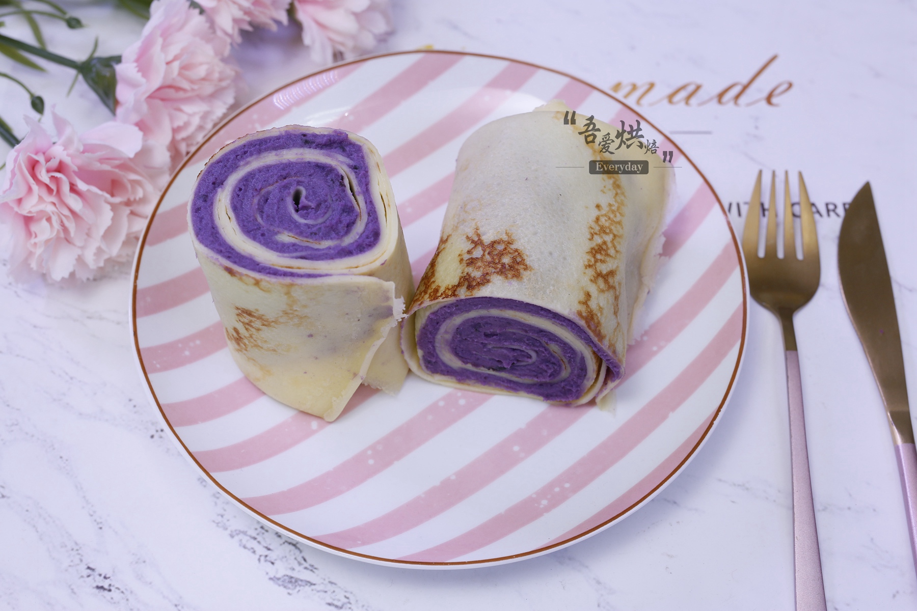 不用烤箱就能做的紫薯毛巾卷，网红甜点就这么简单！低脂又饱腹 