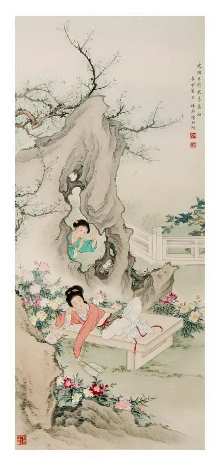 王叔晖《史湘云醉眠芍药裀》年画局部