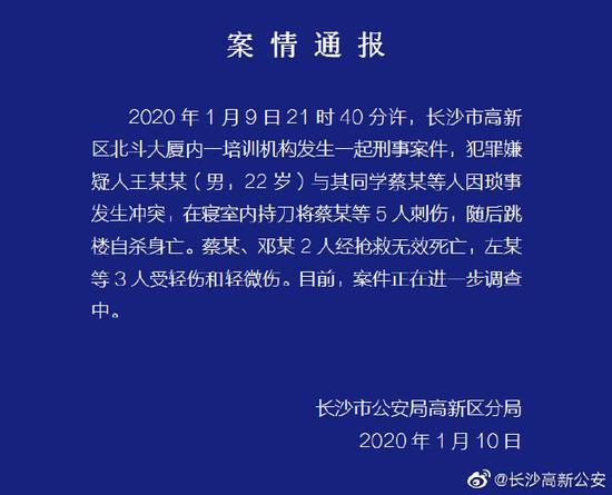 长沙培训机构男子刀刺同学致2死3伤 跳楼自杀身亡_蔡某