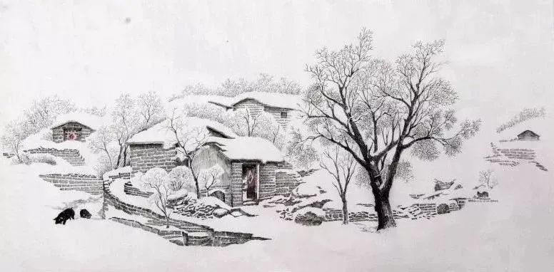 钢笔画欣赏 | 绘太行古村雪景,品乡村文化底蕴