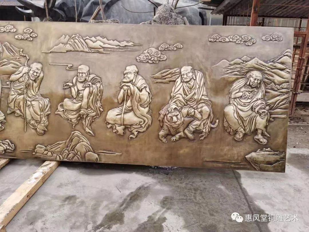 黄铜锻铜浮雕画十八罗汉铜雕寺院壁画定制～栩栩如生铜雕十八罗汉