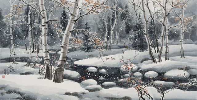 雪中白桦林,引众网友吟诗作对,赵雅清画作欣赏