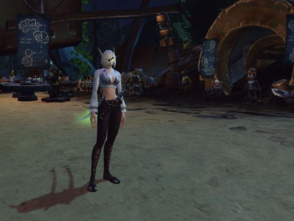 《魔兽世界》玩家所搭配的血精灵女性白色冒险者衬衣简约风格皮甲幻化