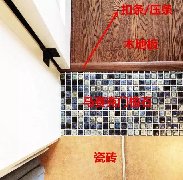 用压条收边; 情况三:木地板与瓷砖之间有缝隙时,用压条收边