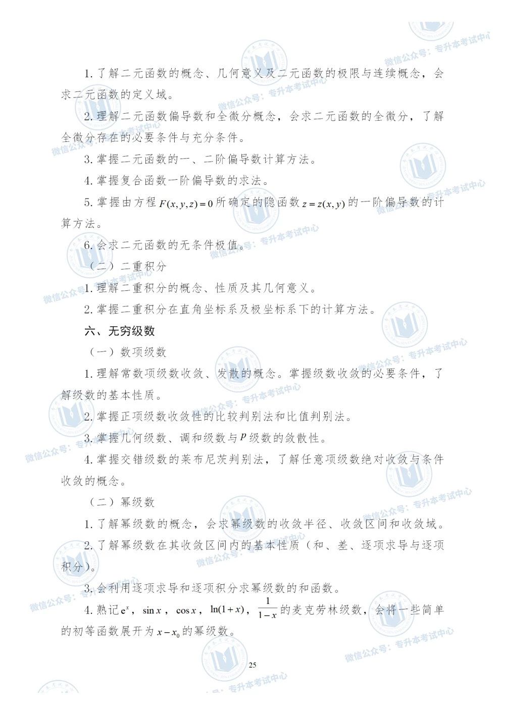 2020年山东专升本《高等数学》考试大纲