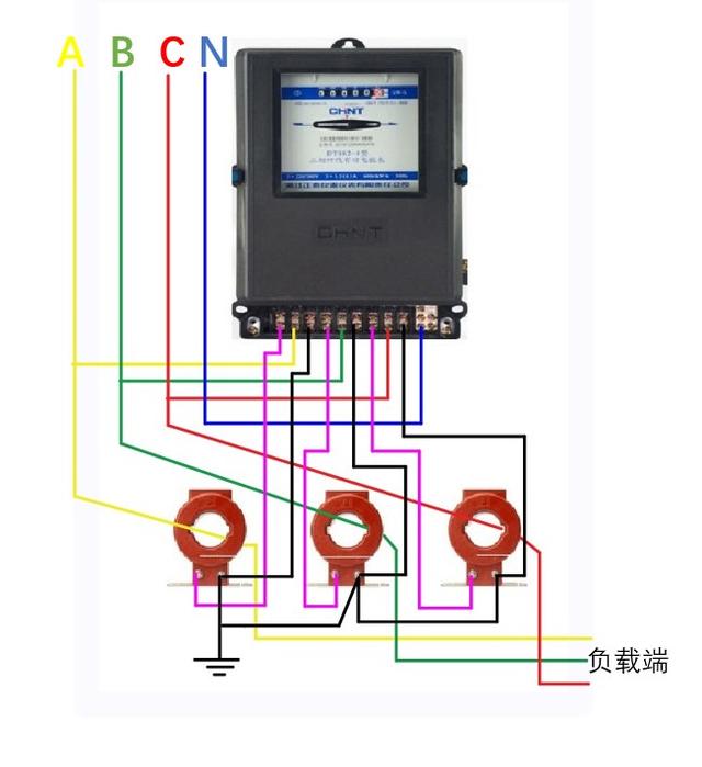 须用电流互感器将电流变小,其接线如图所示 三相三线互感式接线