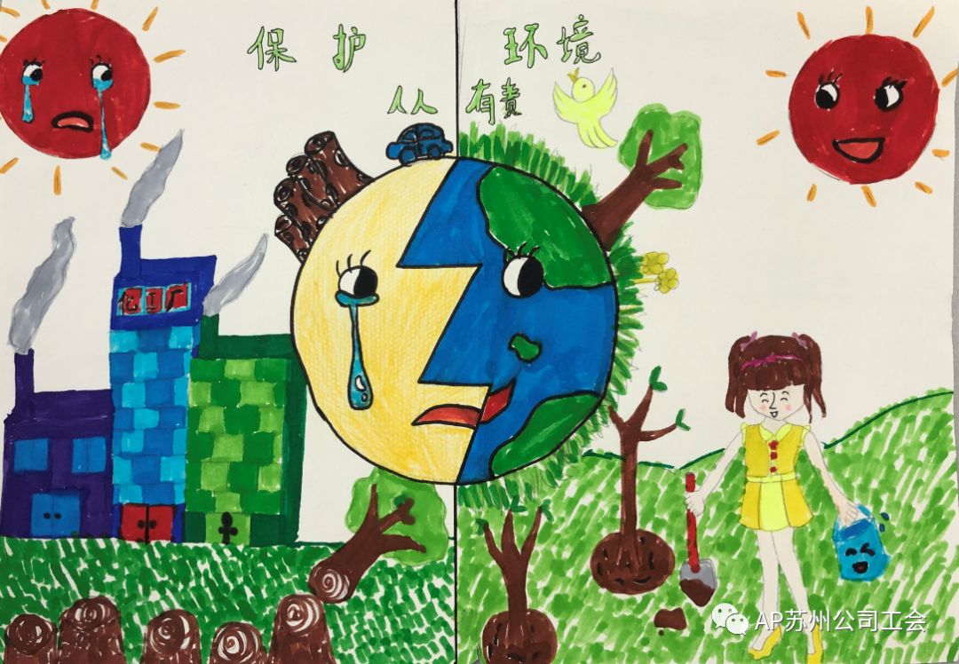 的孩子们进行环保绘画大赛,希望通过比赛来鼓励学生践行绿色低碳生活