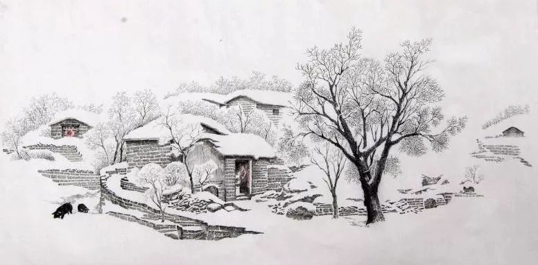 素描雪景简单笔画 雪景素描简笔画 简单的雪景铅笔画 文秘苑图库