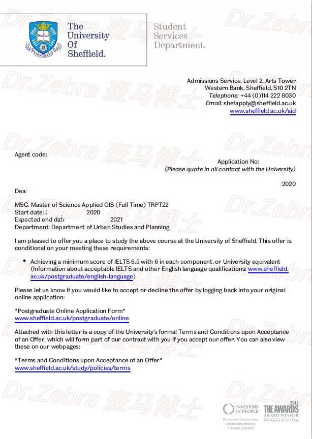 斑马博士、斑马博士留学、谢菲尔德大学 、University of Sheffield 、MSc Applied Geographical Information Systems 、(GIS) 、应用地理信息系统硕士