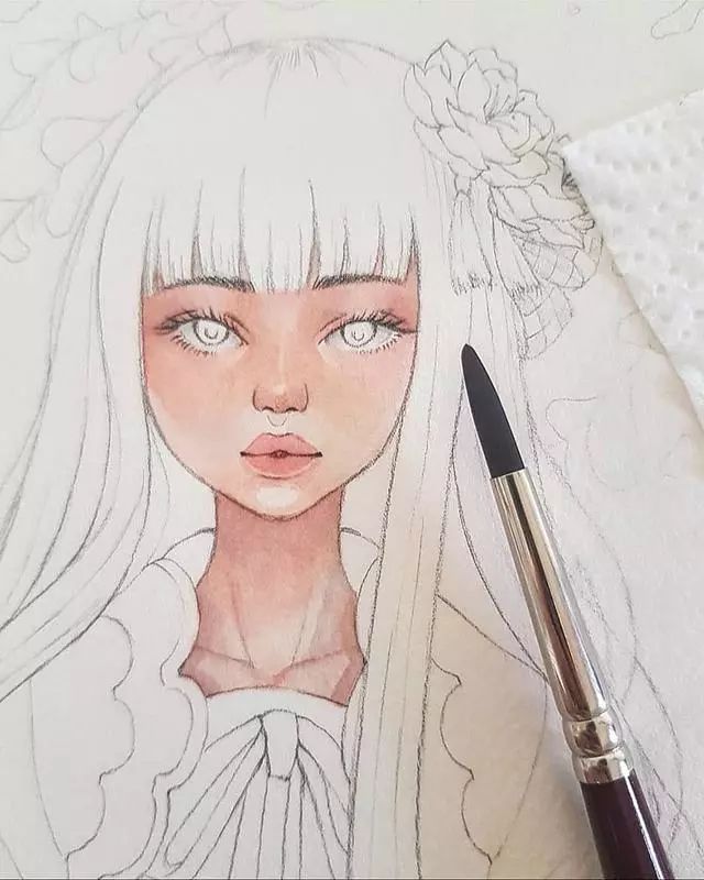 水彩风动漫插画 仙气逼人 学水彩就该画这种 水彩动漫人物女