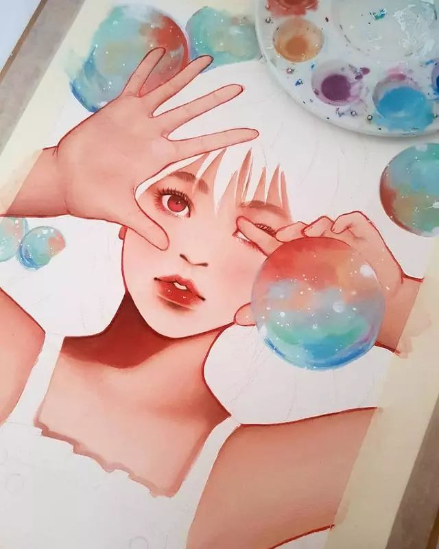 水彩风动漫插画 仙气逼人 学水彩就该画这种 水彩动漫