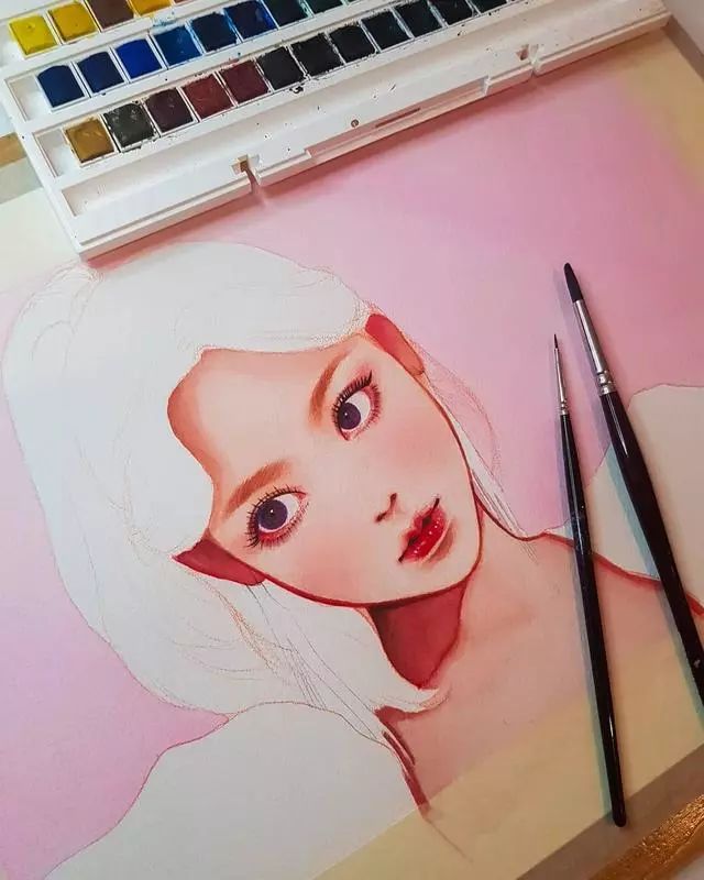 水彩风动漫插画 仙气逼人 学水彩就该画这种 水彩动漫人物女