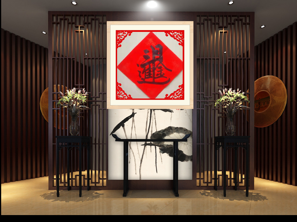 艺术品展厅书画作品装饰效果图