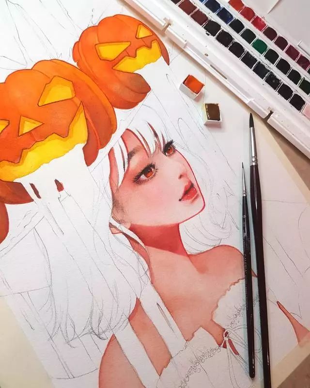 水彩风动漫插画 仙气逼人 学水彩就该画这种 水彩动漫人物女