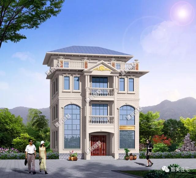 四层农村别墅设计图,10.5 15.4米,配落地窗和大露台,美观实用 盖房知识