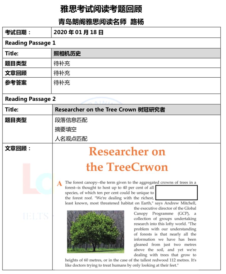 考回 | 2020年1月18日雅思考试真题