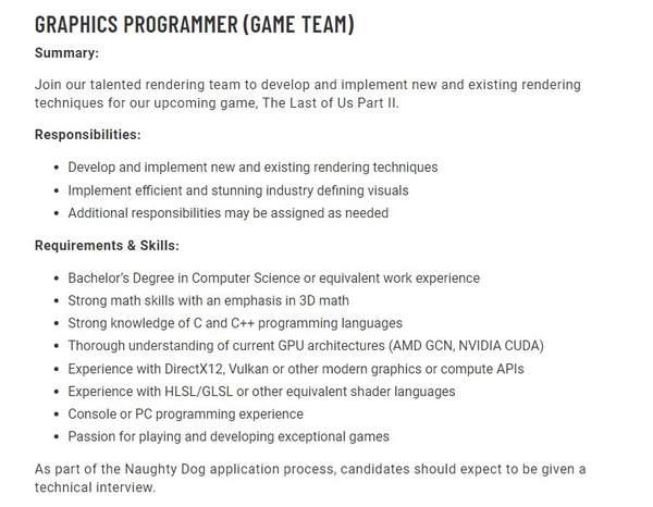 《美国末日2》开发商招聘图像引擎程序员游戏或登陆PC