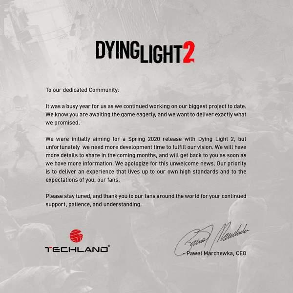 《消逝的光芒2》宣布延期为保证高标准和符合玩家期待