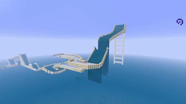 玩家搭建《我的世界》版激流勇进巨型水上滑梯设计用心