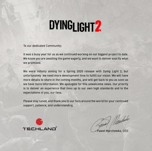 《消逝的光芒2》宣布延期发售新的发售日待定