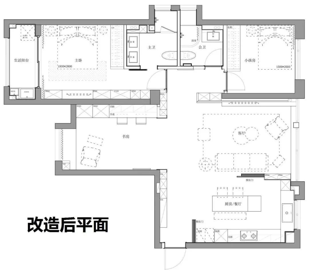 110平的简约风三房,巧用玻璃隔断,打造开放式的家