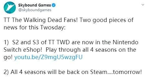 《行尸走肉》系列重回Steam第二、三季已登陆Switch