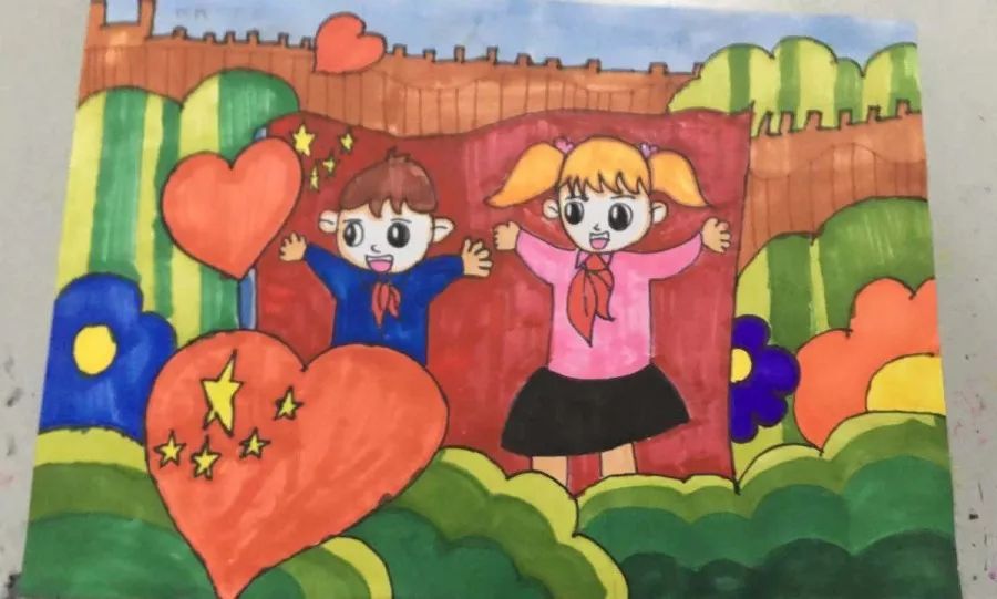 一二三年级100周年绘画,9~12岁儿童画建党 一二三年级得奖大合影 0 1 学生作品赏析(庆祝新中国成立70周年系列)