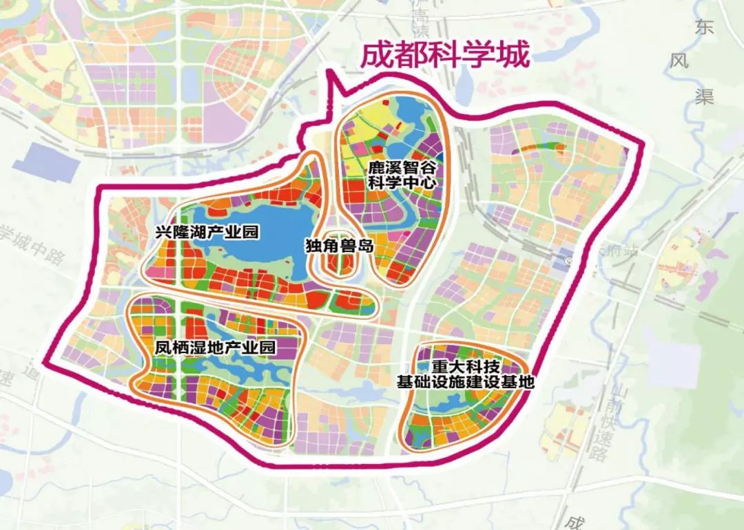 成都科学城核心区面积约40平方公里,规划布局独角兽岛,兴隆湖产业园