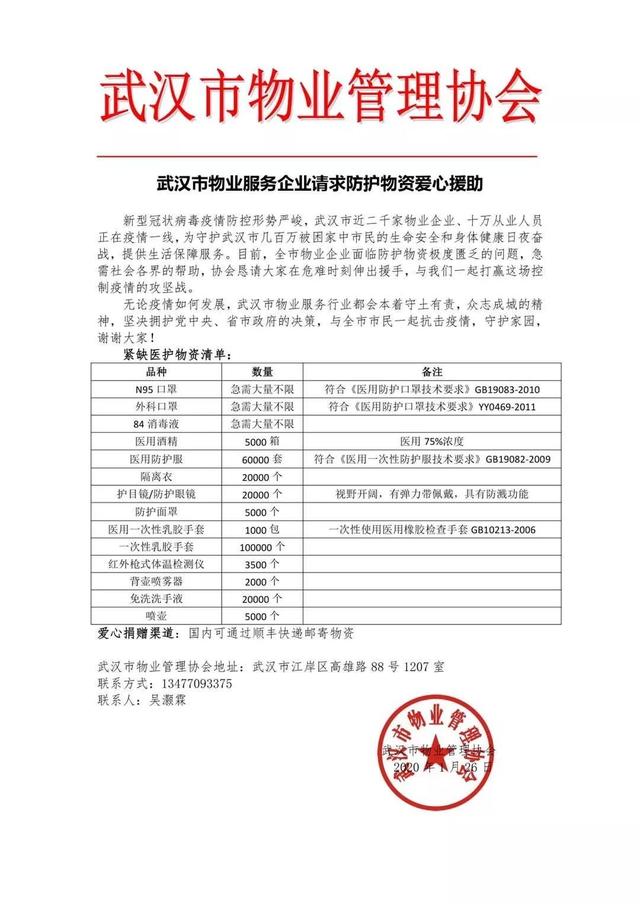 武汉市十万物业奋战疫情一线:无需汇款,请求物资支援